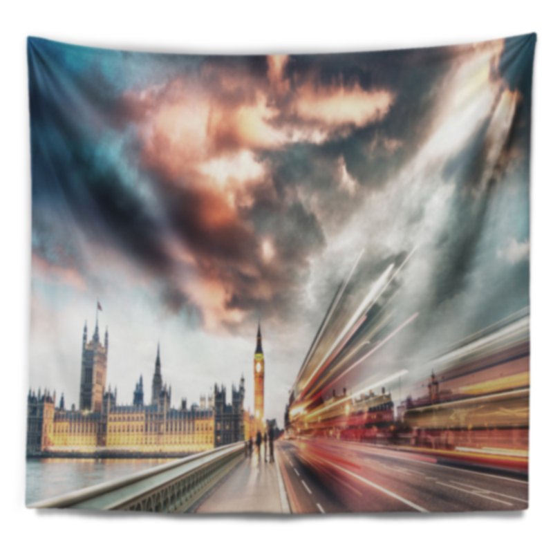 Scène de nuit de paysage urbain de la tapisserie de london city, H 68 po x l 80 po