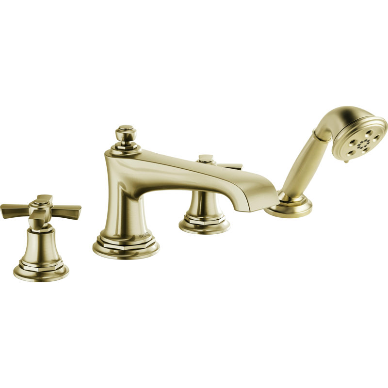 Rook® Double Handle Deck Mounted Roman Tub Faucet, Cross, Luxe Gold
