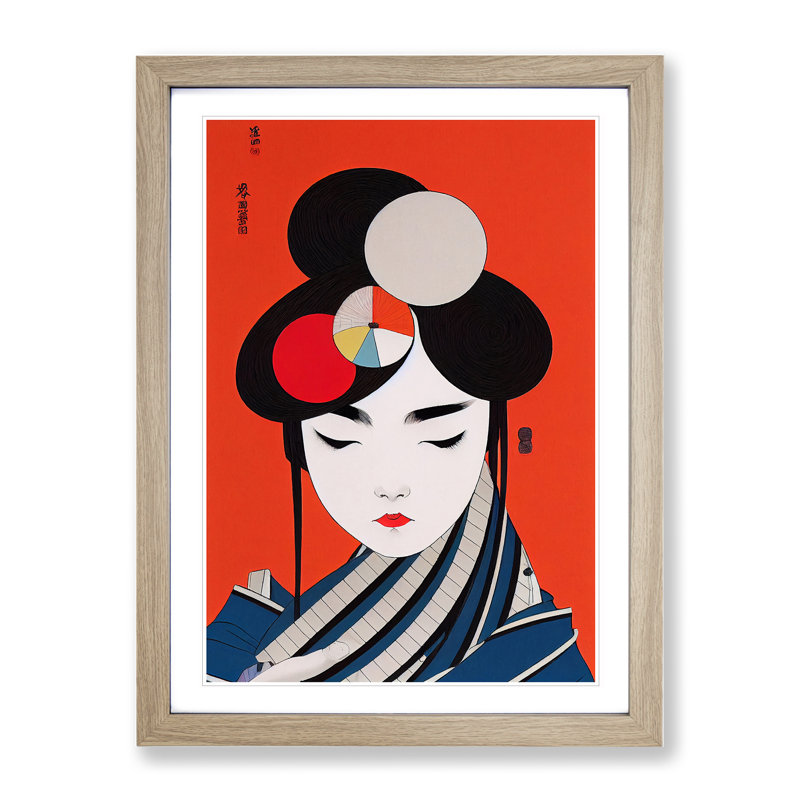 Creative Geisha - Single Picture Frame Painting, 46cm H x 34cm W x 2cm D, Oak Framed