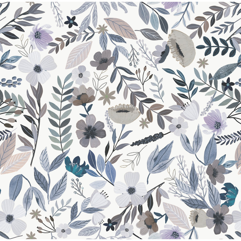 Papier peint Boswell bleu à fleurs Émilie, Bleu
