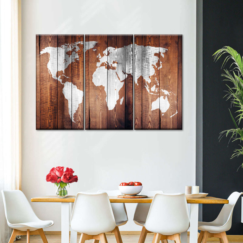World Map " Chestnut World Map Multi Piece Canvas Print " by Jorge S 3 - Pieces, 38" H x 24" W x 1.25" D