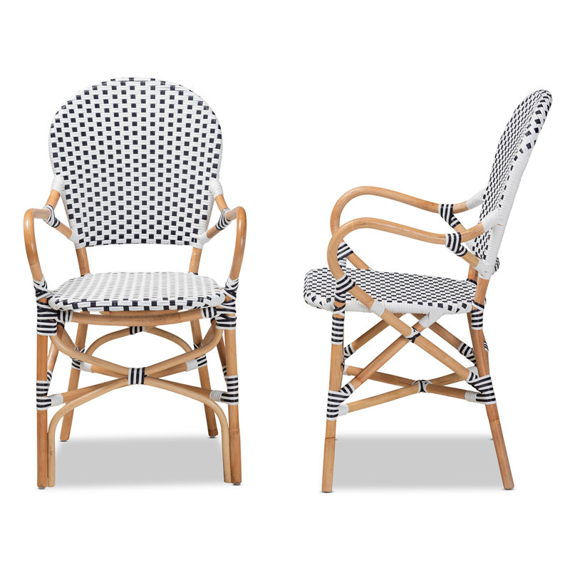 Rattan Arm Chair in Black/White/Natural