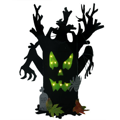 25" Black Spooky Ghost Monster Twig Tree LED Lighted Halloween Decoration