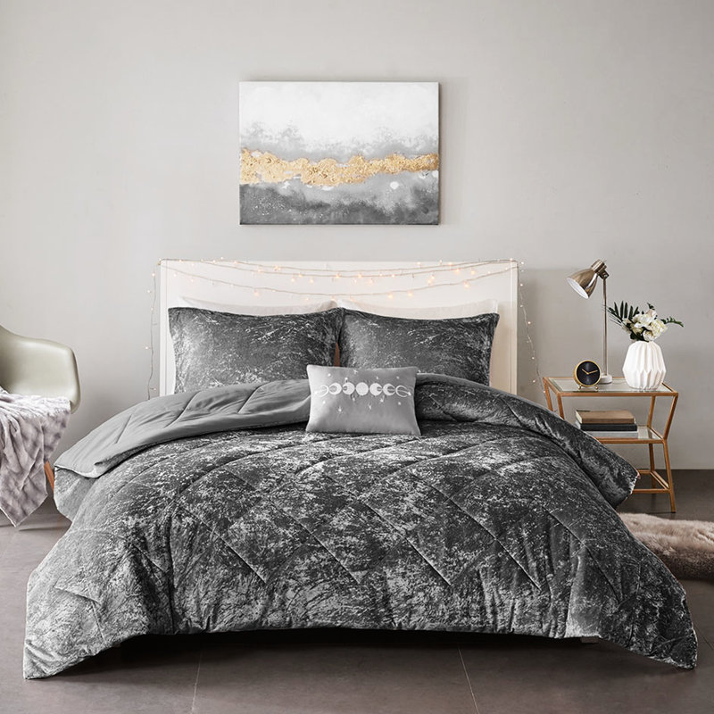 Très grand / très grand édredon en velours et coussin décoratif gris et rembourré, Gris