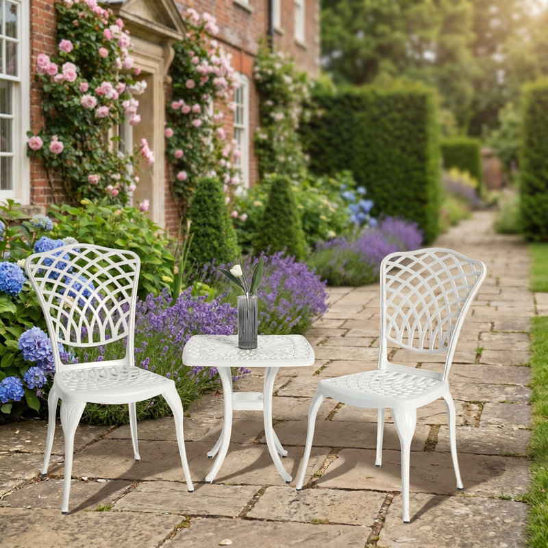 Ensemble bistro 3 pièces, meubles de patio en fonte d'aluminium antirouille, 2 chaises et table ronde pour balcon de jardin