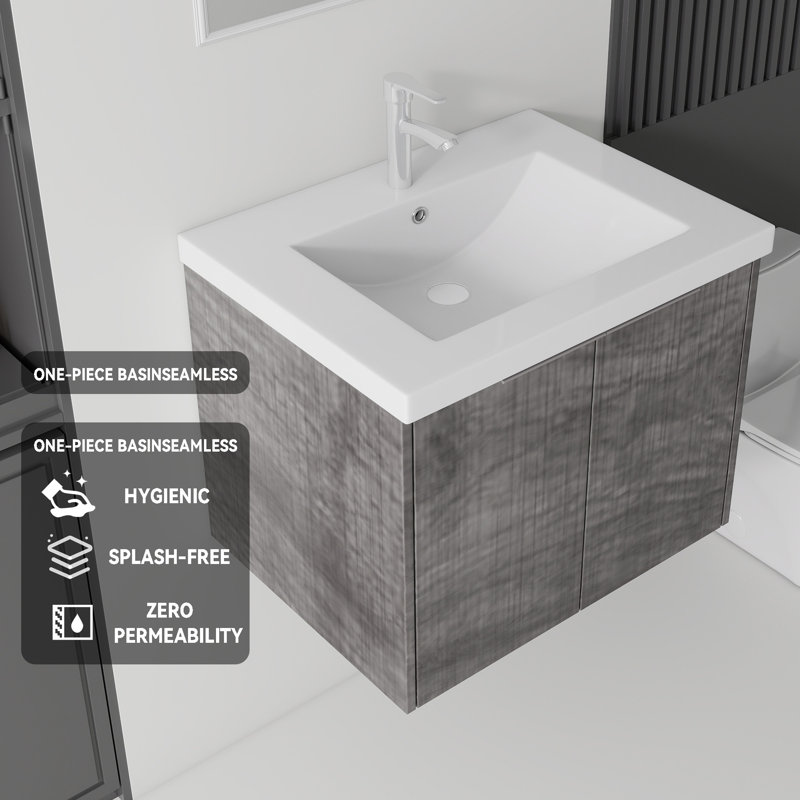 Meuble-lavabo flottant 24 po avec lavabo en céramique