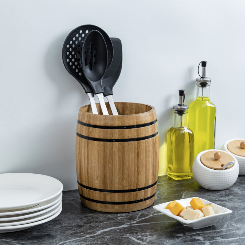 Bamboo Round Utensil Crock