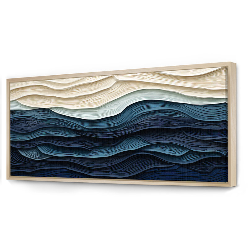«Blue and White Coastal Waves», impression murale abstraite sur toile côtière, H 28 po x l 60 po, Brun
