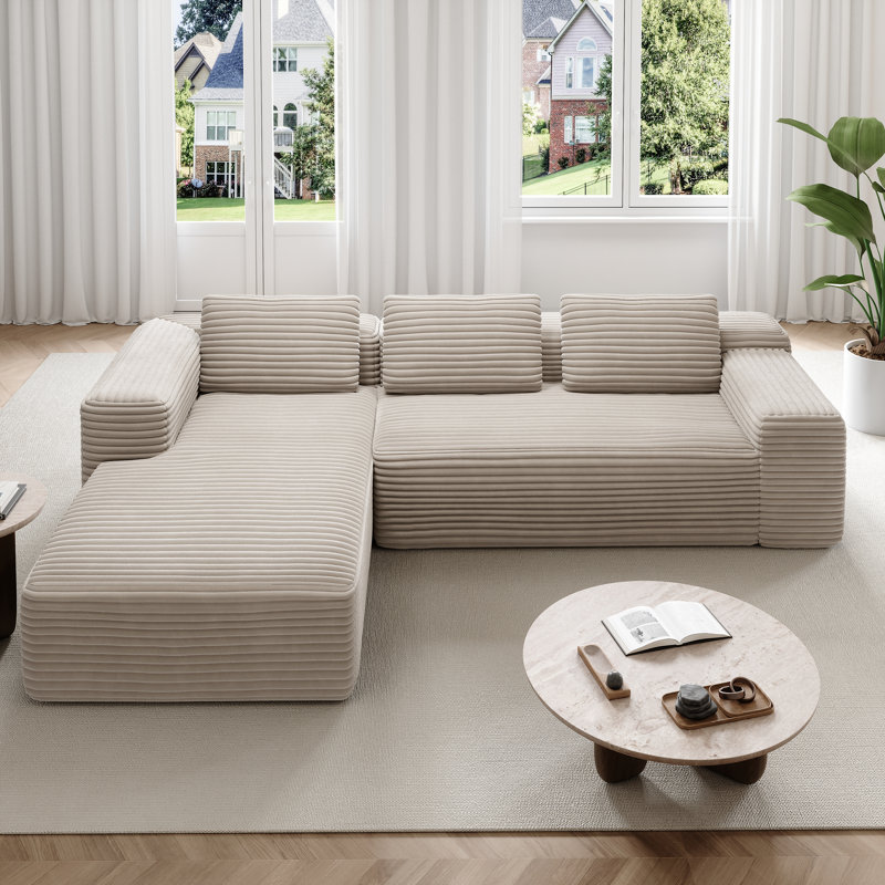 Canapé à compression sans os Balli Upholstere, Face à la gauche, Velours côtelé gris