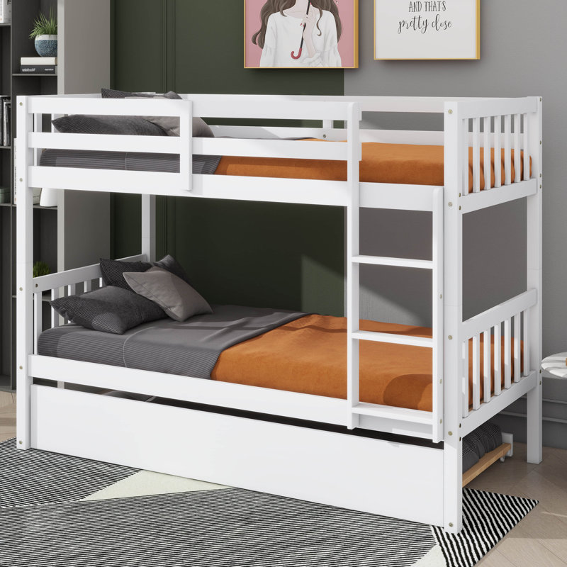 Lit superposé en bois d'hévéa avec lit gigogne escamotable, transformable en deux lits séparés, Blanc