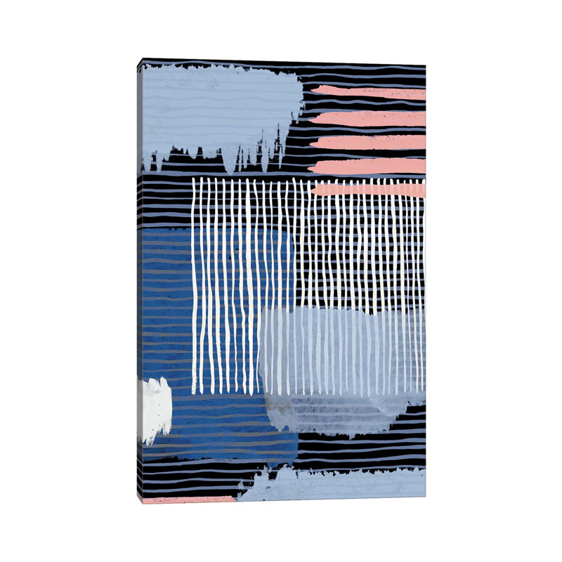 Abstract Striped Geo Navy 1 Piece Wall Art on Canvas