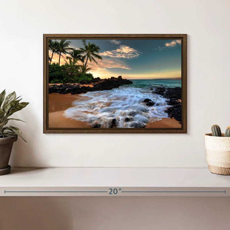 Maui, baie de Makena, Borasisi, 13 po x 9 po, Cadre flottant noyer