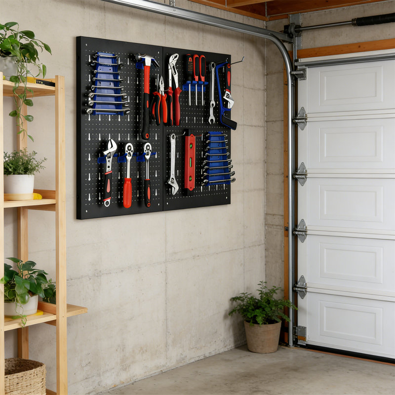 Expandable Metal Tool Wall With Three-Part Pegboard Workshop, 17-Piece Hooks & Holders, Expandable Tool Pegboard For Workshops