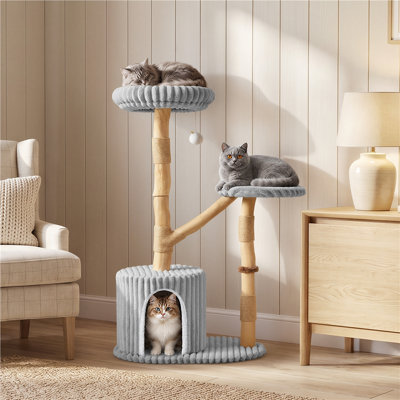 Arbre à chat de 104 cm avec poteaux en bois de poirier et surface à griffer en jute