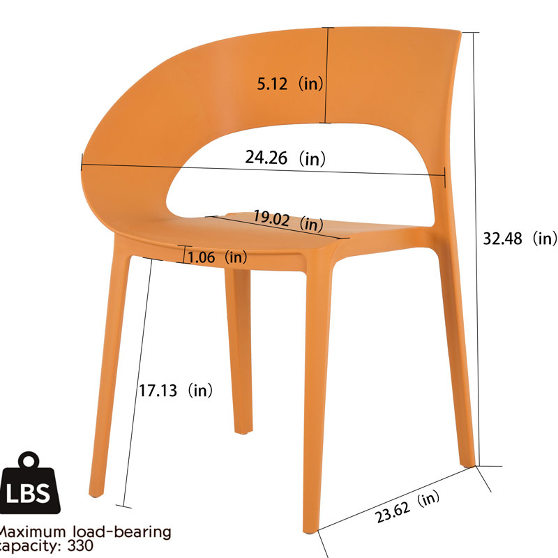 Chaise tropicale orange à un côté en polypropylène pour les salles à manger