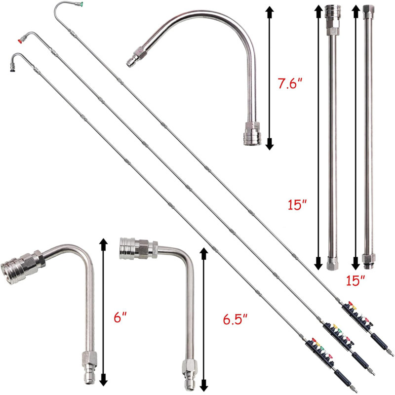 Pressure Washer Extension Wand, 10 Pack Power Washer Lance With 5 Atomization Nozzle Tips,1 Gutter Cleaner Attachment Curved Rod, 1/4" Quick Connect, 4000 Psi