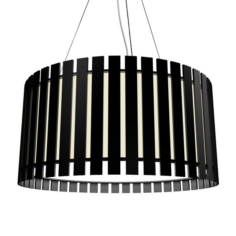 3 - Light Wood Drum Chandelier, Matte Black, 8.58" H x 19.5" W x 19.5" D