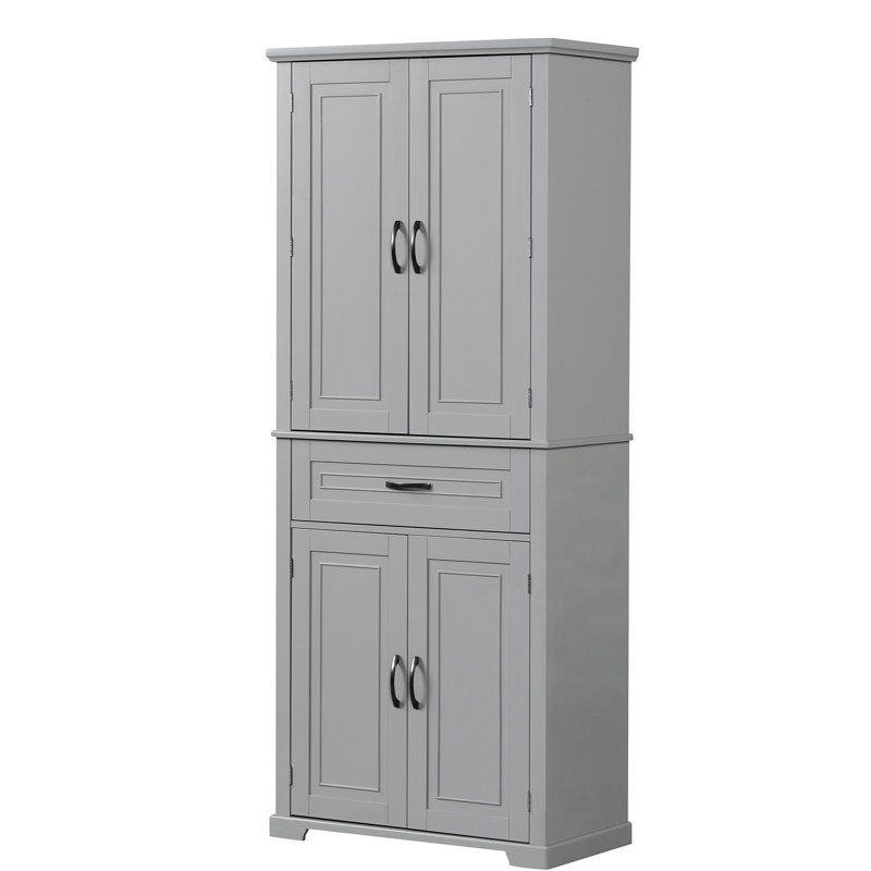 Armoire de salle de bain grise avec portes et tiroir, tablette réglable, rangement pratique pour la salle de bain, portes, compacte et pratique