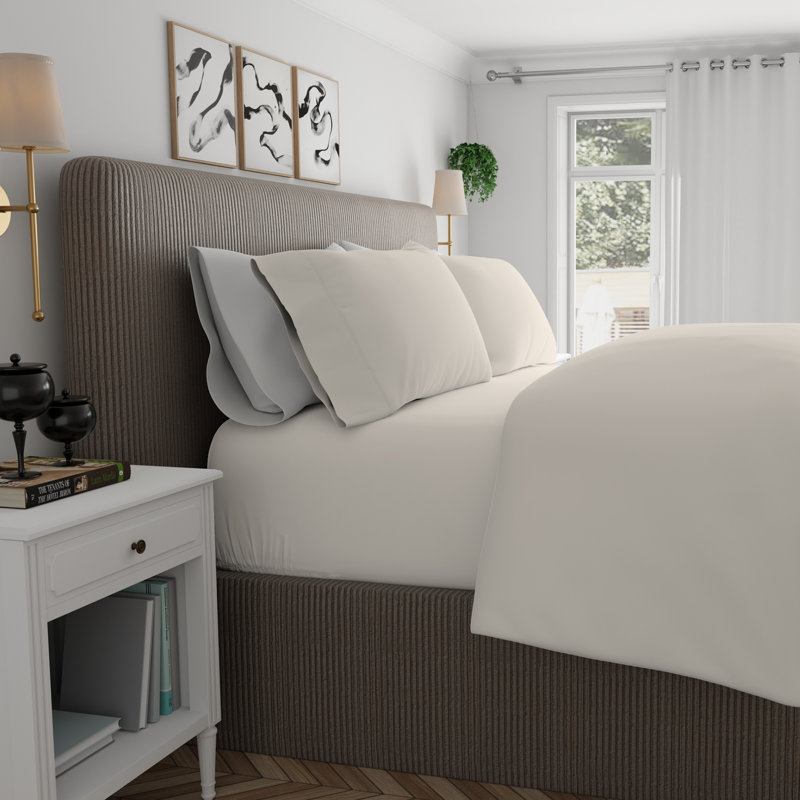 144TC 100% Organic Cotton Duvet Set, King Duvet Cover + 2 Standard Pillowscases, Ivory