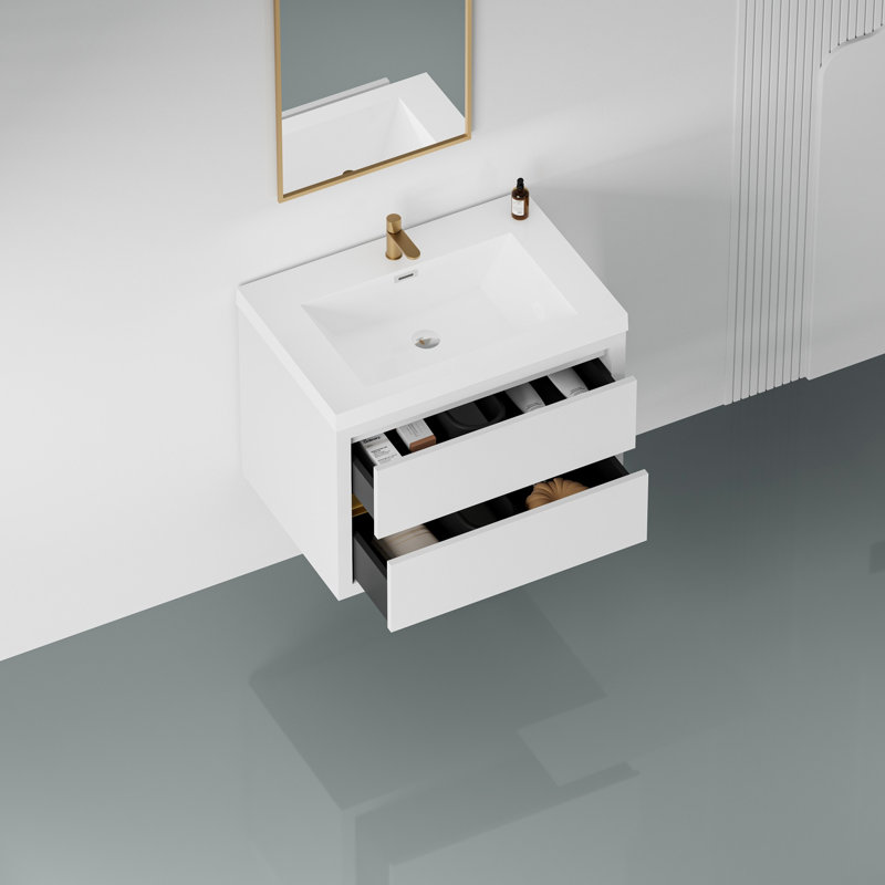 Meuble-lavabo mural avec lavabo, armoire de rangement flottante avec tiroirs à fermeture en douceur