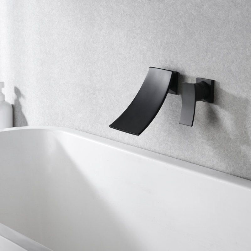 Robinet de baignoire mural, robinet de baignoire cascade avec poignée simple, Noir mat