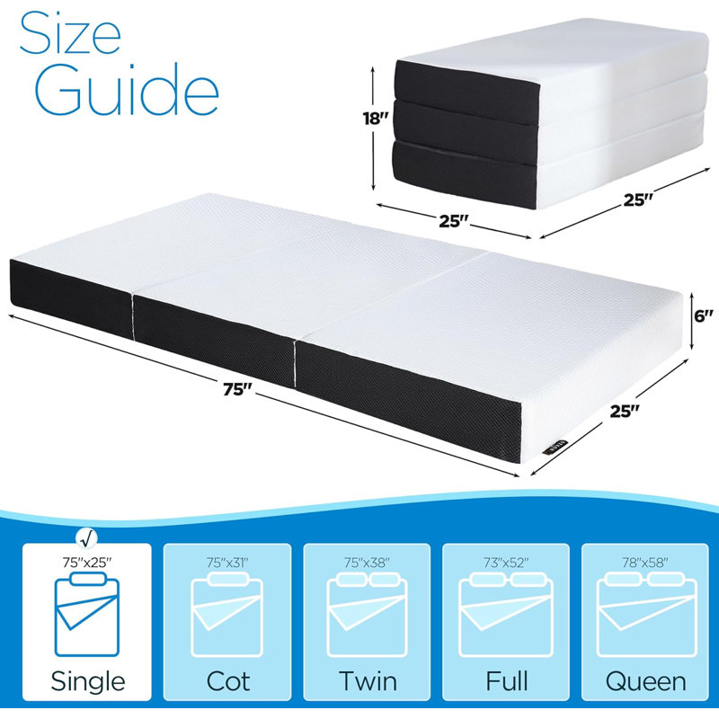 Matelas pliant, matelas pliable en mousse à mémoire de forme 4 pouces, matelas pliable avec housse en tissu respirant et lavable, matelas d'invité pliable pour camping, 73 po x 52 po x 4 po