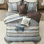 Ensemble d'édredon grand lit réversible 7 pièces Princeton Blue Jacquard