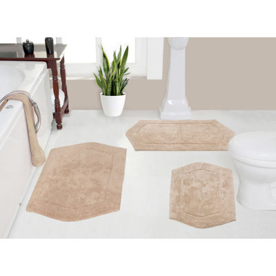 Morissette 100% Cotton Bath Rug, Non-Slip, Quick Dry, Machine Washable - 3 Piece Set