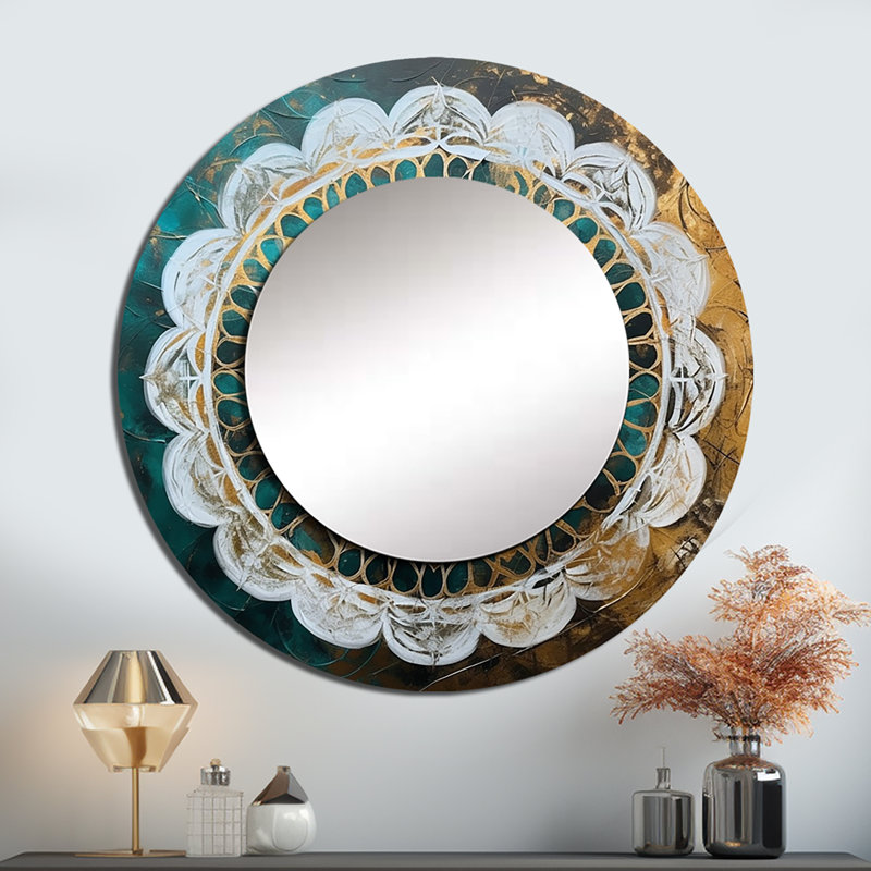 Prasun bleu sarcelle et mandala I - miroir mural unique Boho Mandala, 23 po x 23 po