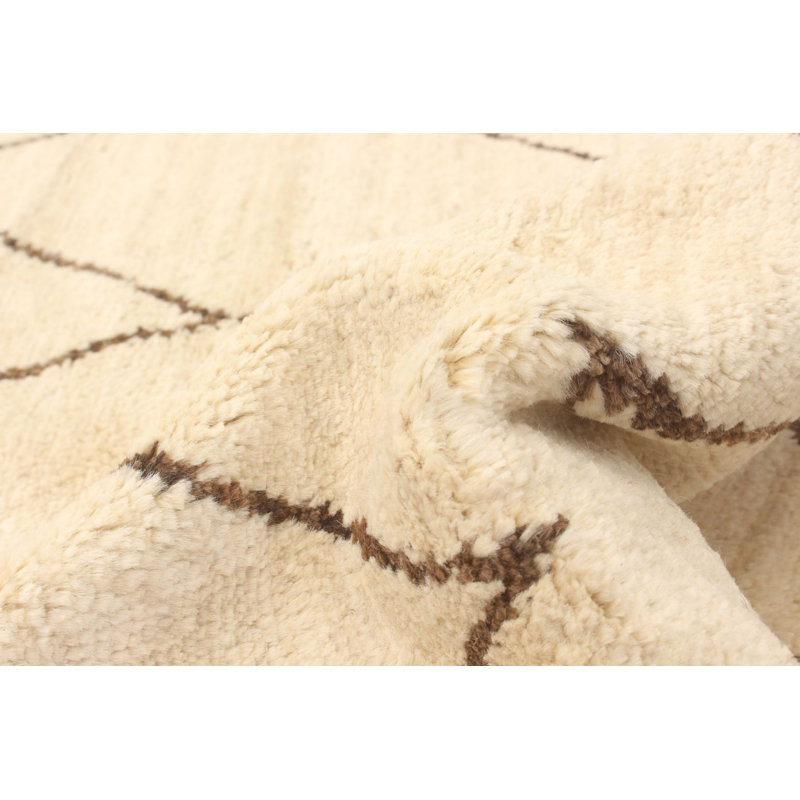 Tapis unique en laine noué à la main beige et noir 9 pi 1 po x 11 pi 6 po style années 2010 Mogul