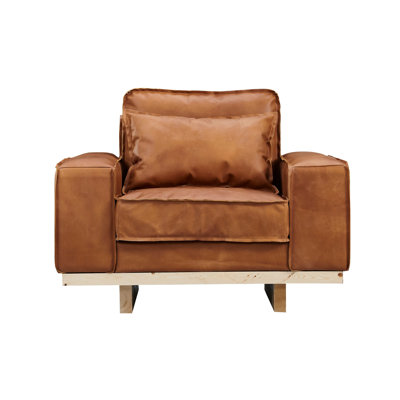 Chaise avec accoudoirs en cuir fleur Wainscot - châtaignier clair