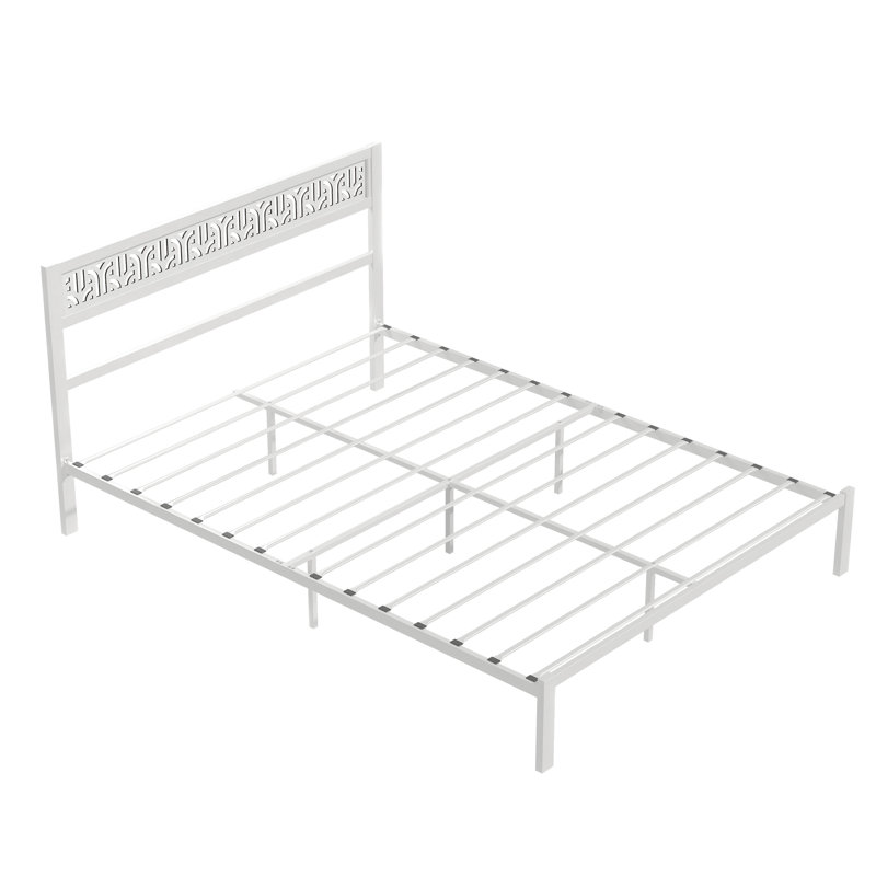 Charin Metal Platform Bed, White, Queen