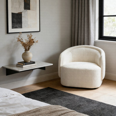 Modern Curved Boucle Accent Chair For Living Room With Cushioned Seat