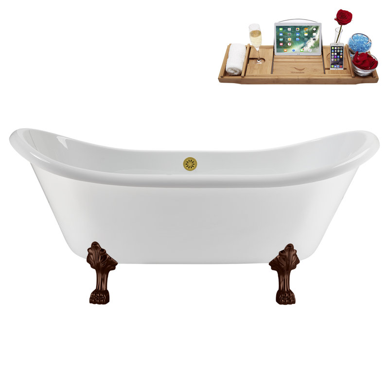 71" Streamline Clawfoot Tub,Tray,Drain and Clawfeet, Oil Bronze, Brushed Gold