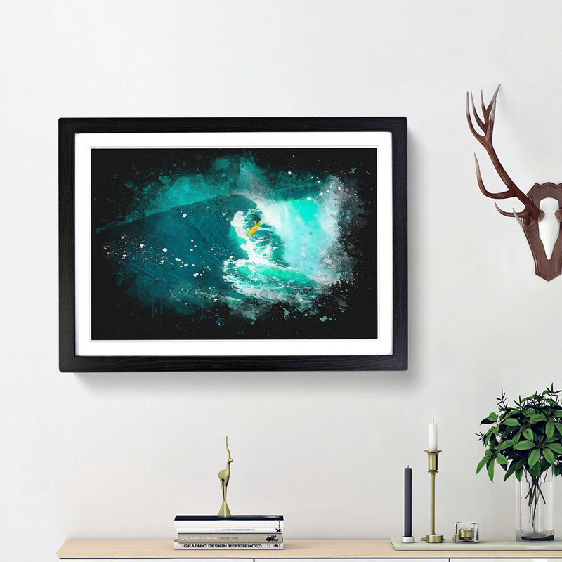 Surfing in Hawaii - Picture Frame Graphic Art Print, Black Framed, 33cm H x 45cm W x 2cm D