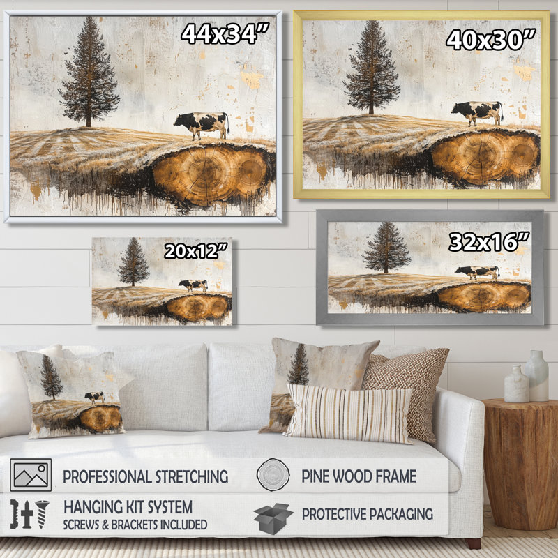 «Dumel Cow Into A A Bold Farm Landscape II», art mural ferme, Reproduction encadrée d'une seule photo, H 30 po x l 40 po