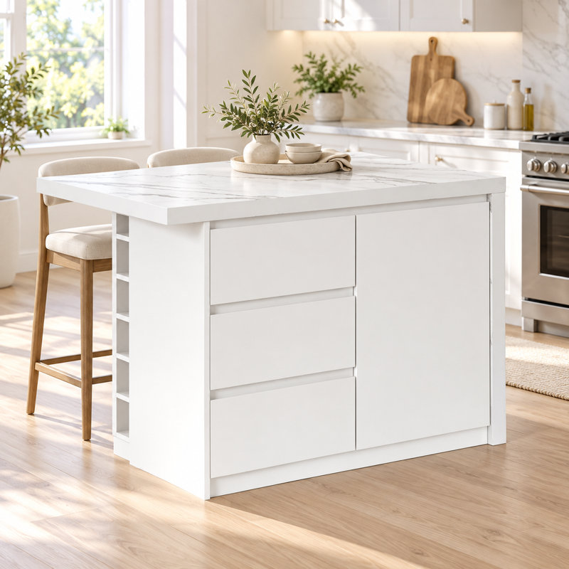 50" Modern Kitchen Islands With Storage, White