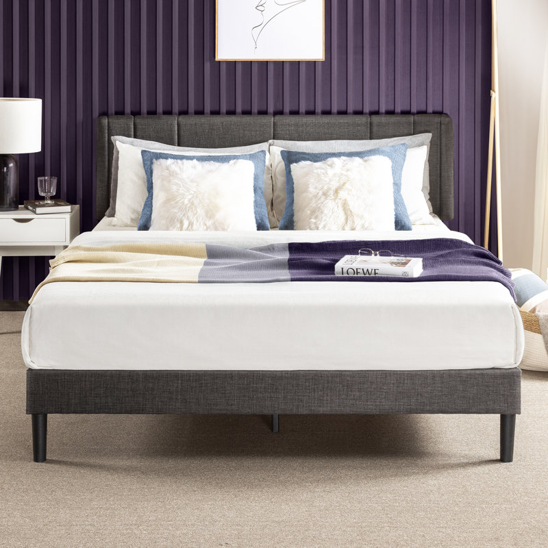 Upholstered Platform Bed with Vertical Channel Tufting, Full, Dark Gray