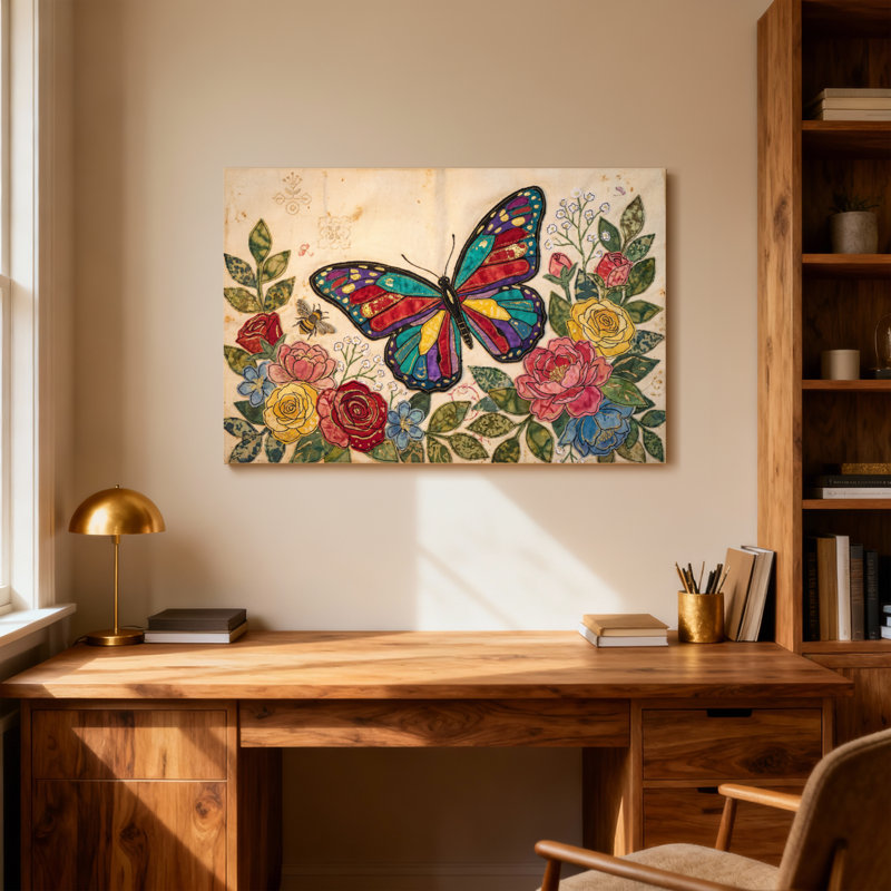 Reproduction d'art avec motif de papillons colorés animaux, H 12 po x l 18 po