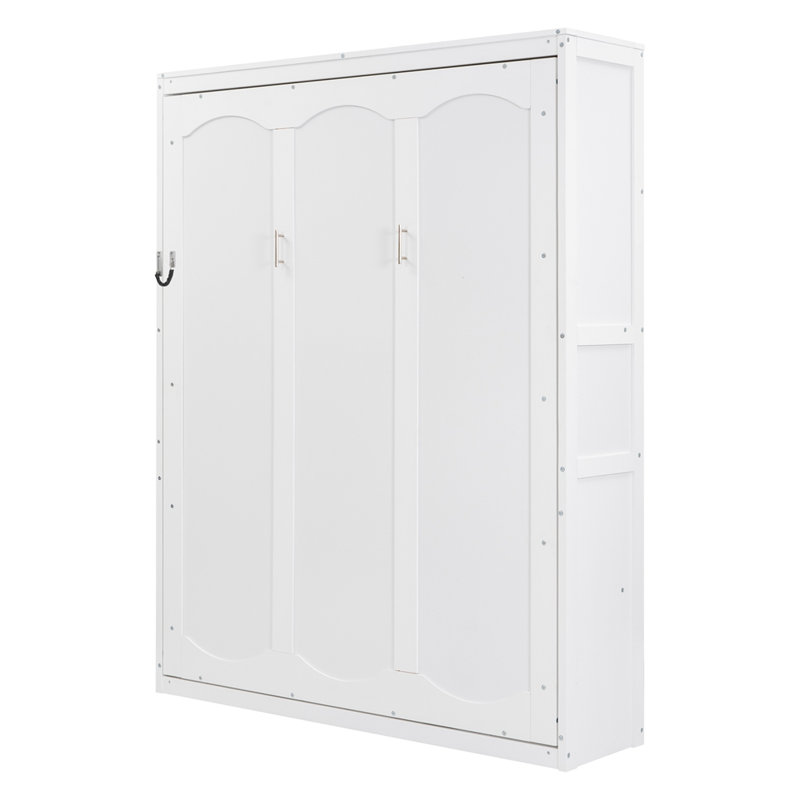 Grand lit escamotable mural avec tablettes, Blanc