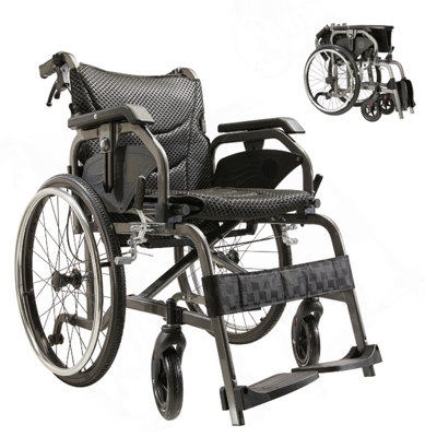Aluminum Foldable Lightweight Adult Wheelchair, New Square Tube Design, 18" Seat With Front And Rear Locking Hand Brakes, 22" Rear Wheels, Color Nanometer Grey