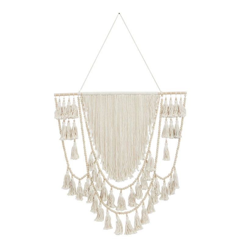 Suspension murale en tissu / bois avec tige, Blanc