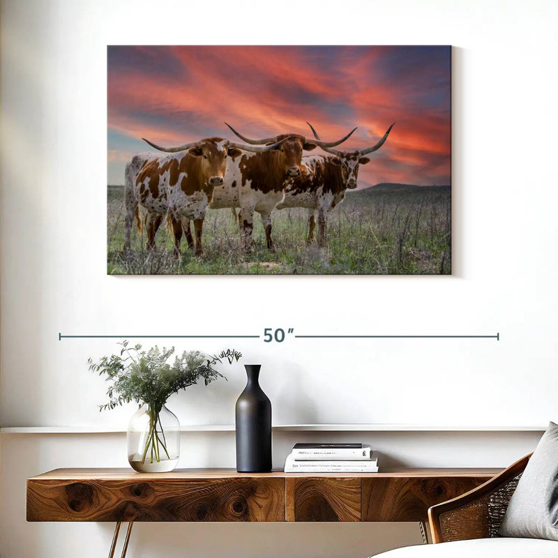 Three Texas Longhorns, 26" H x 39" W