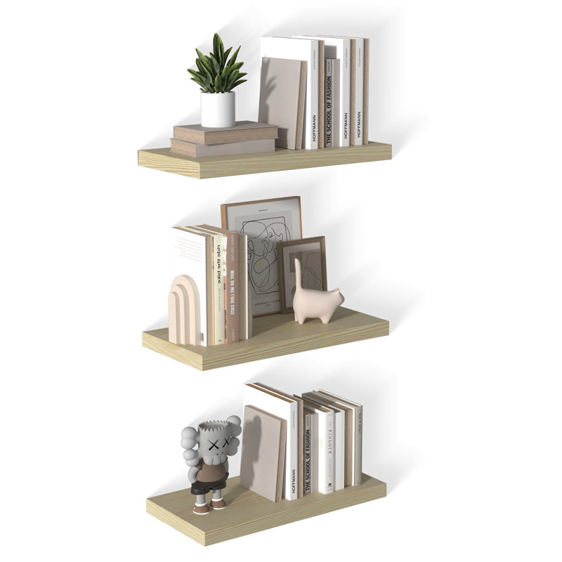  12 Inch Deep Floating Shelf, 24 X12 Inch Large Wall Mounted Shelf For Kitchen, Bathroom, Living Room, Oak (3 Pack)