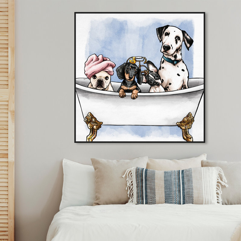 «Bath and Laundry Glam Bathaign Puppies», impression d'art moderne sur toile pour le bain, H 40 pi x l 40 pi x P 1,5 pi