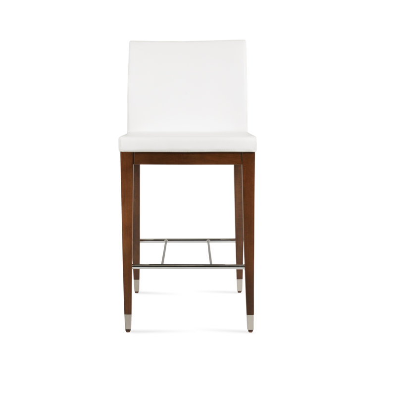 Tabouret de bar et de comptoir en bois Aria, Blanc / similicuir, Tabouret de bar (siège d'une hauteur de 29 po)