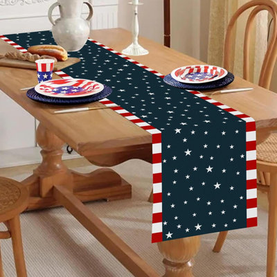 Chemin de table de l'Independence 13 x 72 pouces étoile à cinq branches à rayures rouges et blanches 4 juillet chemins de table en lin décoration saisonnière
