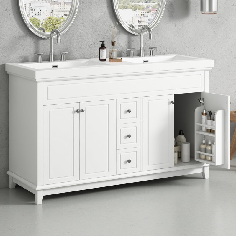 Meuble-lavabo double 59 po avec plateau en résine