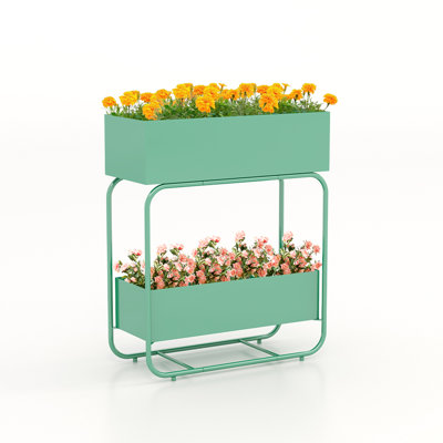  Boîte à fleurs surélevée à 2 niveaux avec jardin en métal avec trous de drainage, jardinière double avec jardin