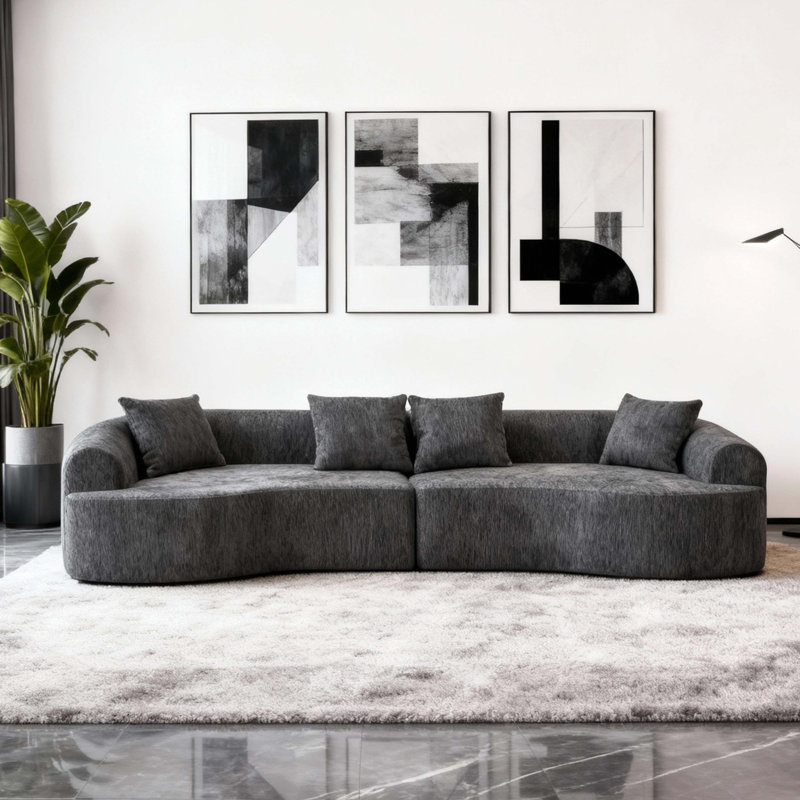 Canapé modulaire incurvé gris de 106 po, canapé-lit en chenille haute densité pour salon, chambre à coucher et appartement